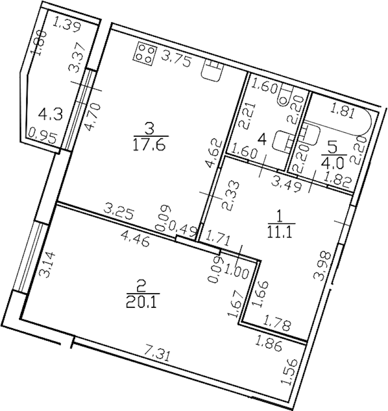 1-комнатная квартира 57.6 м², 2/6 эт., ЖК «Lotos club»
